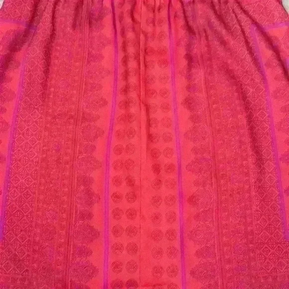 Ann Taylor Red Orange Pink Silky Straight Skirt Moroccan Print size 2 - Picture 3 of 10